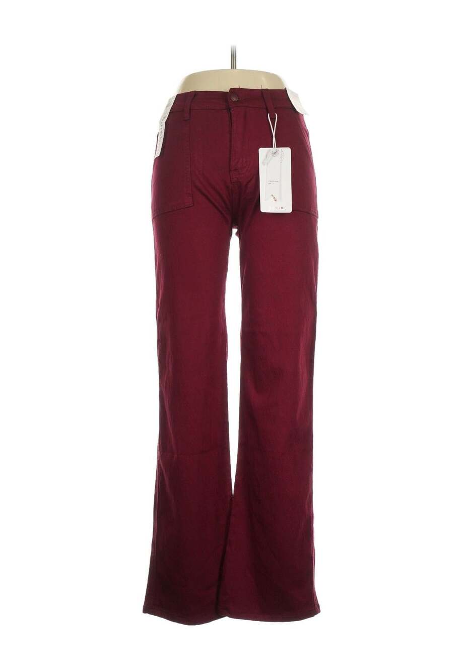 NWT Bamboo Jeans Women's Burgundy Red Wide Leg Front Pocket Pants Size 11